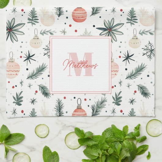 Sweet Waterverf Kerstgroen Monogrammed Theedoek (Gevouwen)