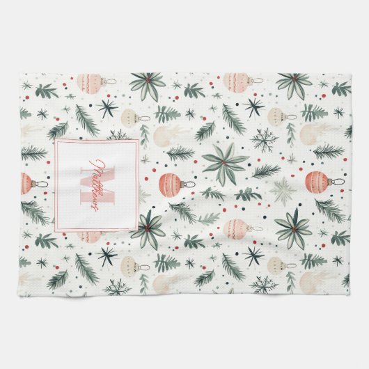 Sweet Waterverf Kerstgroen Monogrammed Theedoek (Horizontaal)