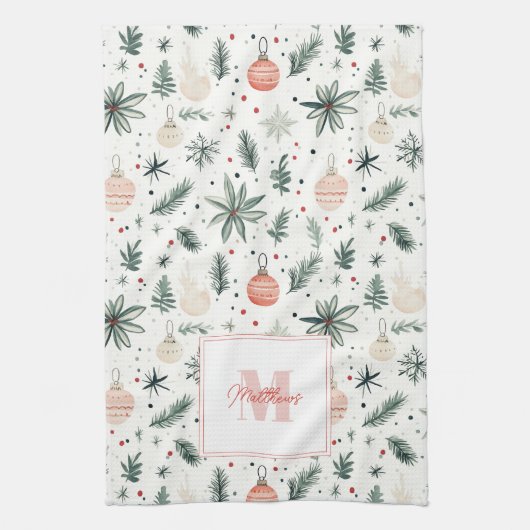 Sweet Waterverf Kerstgroen Monogrammed Theedoek (Verticaal)