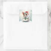 Sweet Waterverf Mouse Whimsical Christmas Vierkante Sticker (Tas)