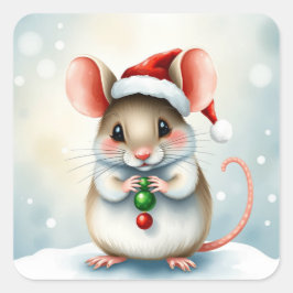 Sweet Waterverf Mouse Whimsical Christmas Vierkante Sticker