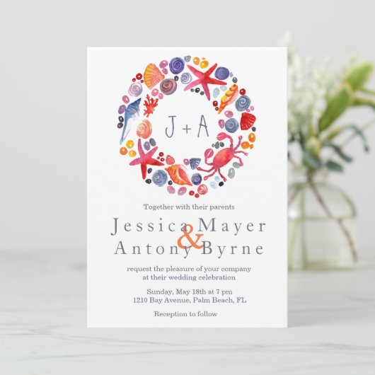 Sweet Waterverf Nautical Wreath Beach Weddenschap Kaart (Staand voorkant)
