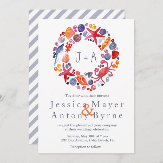 Sweet Waterverf Nautical Wreath Beach Weddenschap Kaart (Voorkant / Achterkant)
