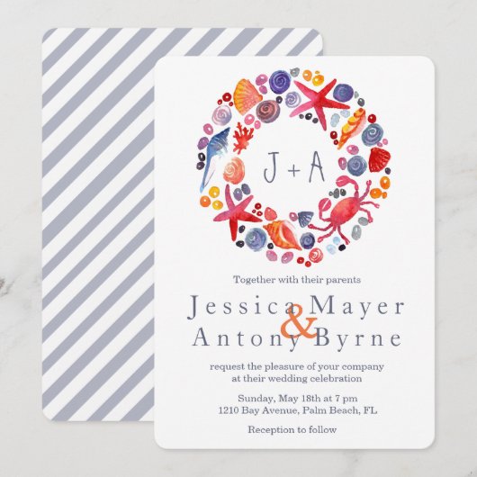 Sweet Waterverf Nautical Wreath Beach Weddenschap Kaart (Voorkant / Achterkant)