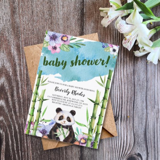 Sweet Waterverf Panda en Bamboe Baby shower Kaart
