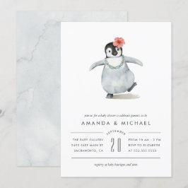 Sweet Waterverf Penguin Baby shower Kaart