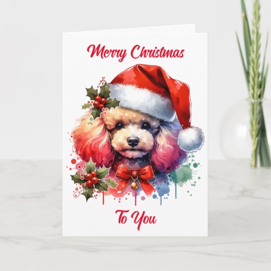Sweet Waterverf Poedel en kerstgroeten Kaart (Voorkant)