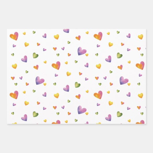 Sweet Waterverf Rainbow Hearts Pattern Inpakpapier Vel (Voorkant 3)