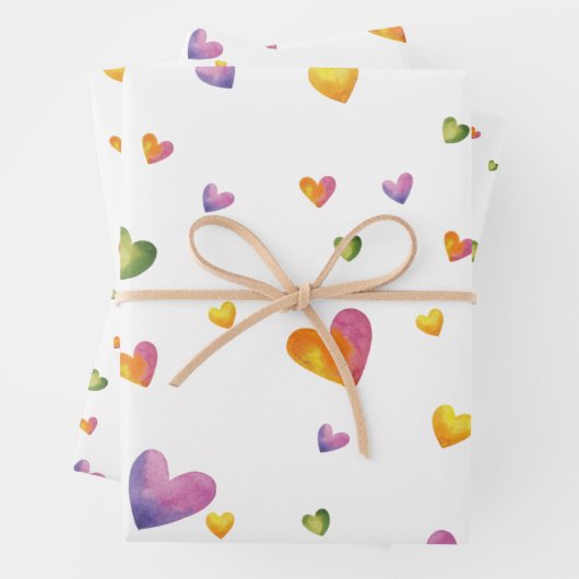 Sweet Waterverf Rainbow Hearts Pattern Inpakpapier Vel (In situ)