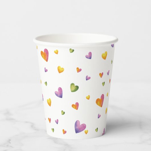 Sweet Waterverf Rainbow Hearts Pattern Papieren Bekers (Achterkant)
