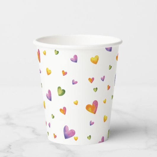Sweet Waterverf Rainbow Hearts Pattern Papieren Bekers (Voorkant)