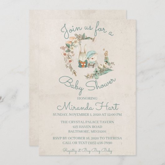 Sweet Waterverf Rustic Animals Baby shower Kaart (Voorkant / Achterkant)