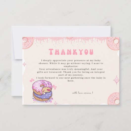 Sweet waterverf schattige donuts script baby showe bedankkaart (Voorkant)