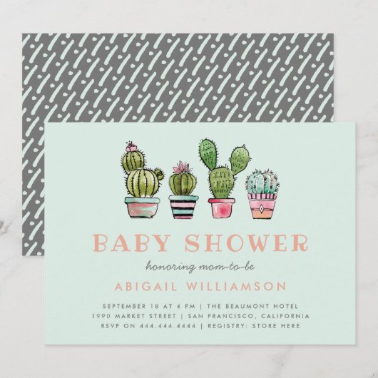 Sweet Waterverf Succulent Cactus Baby shower Kaart (Voorkant / Achterkant)