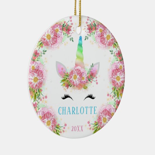 Sweet Waterverf Unicorn kerstversiering Keramisch Ornament (Rechts)