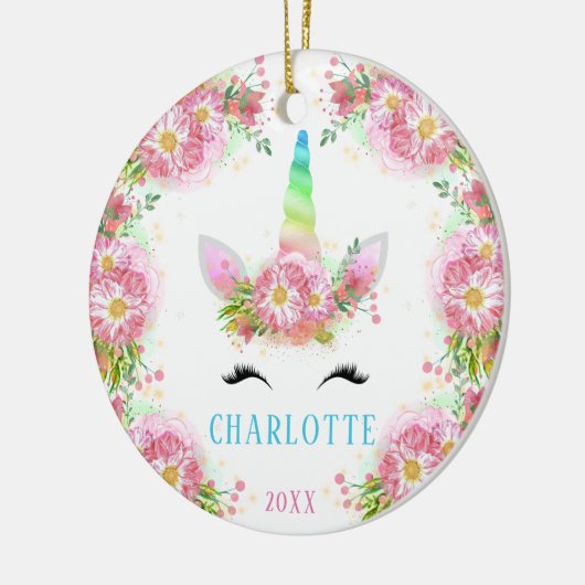 Sweet Waterverf Unicorn kerstversiering Keramisch Ornament (Links)