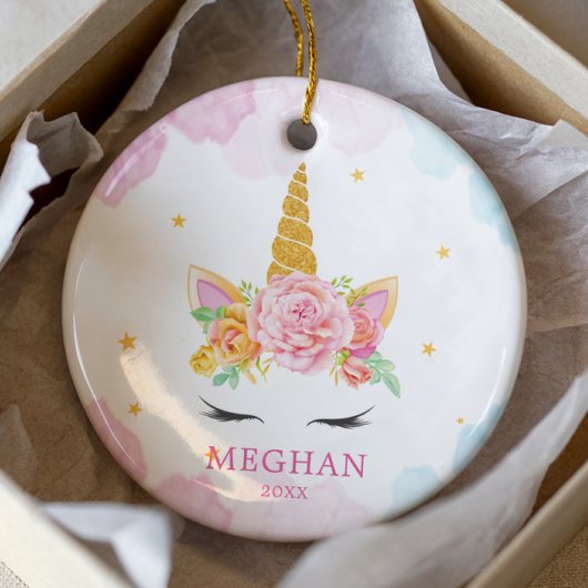 Sweet Waterverf Unicorn kerstversiering Keramisch Ornament