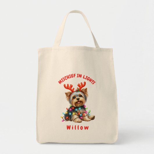 Sweet Waterverf Yorkshire Terrier Feestelijke Lich Tote Bag (Voorkant)