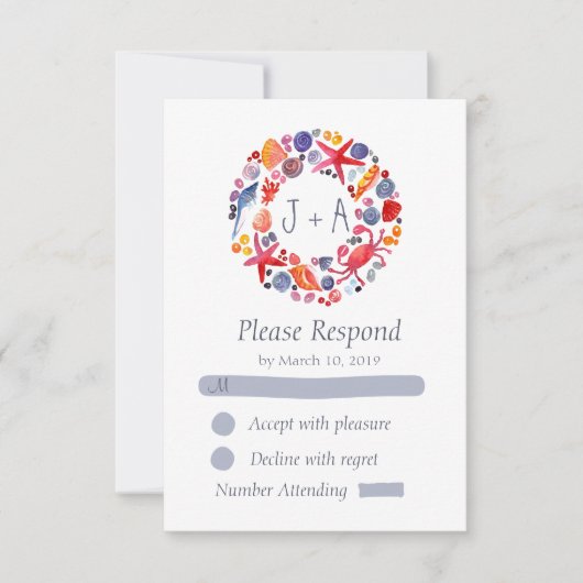 Sweet Waterverf Zee Krans Strand Wedding RSVP (Voorkant)