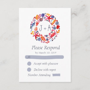 Sweet Waterverf Zee Krans Strand Wedding RSVP Kaartje
