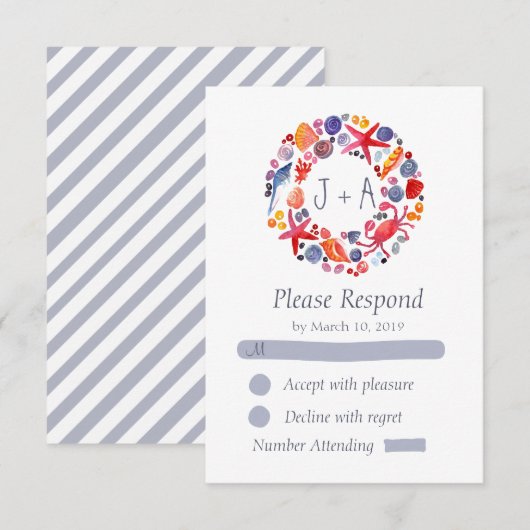 Sweet Waterverf Zee Krans Strand Wedding RSVP Kaartje (Voorkant / Achterkant)