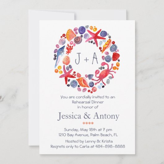 Sweet Waterverf Zee Wreath Beach repetitie diner Kaart (Voorkant)