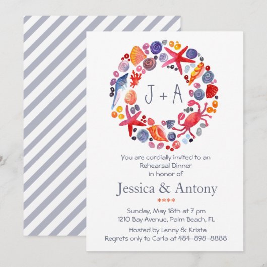 Sweet Waterverf Zee Wreath Beach repetitie diner Kaart (Voorkant / Achterkant)