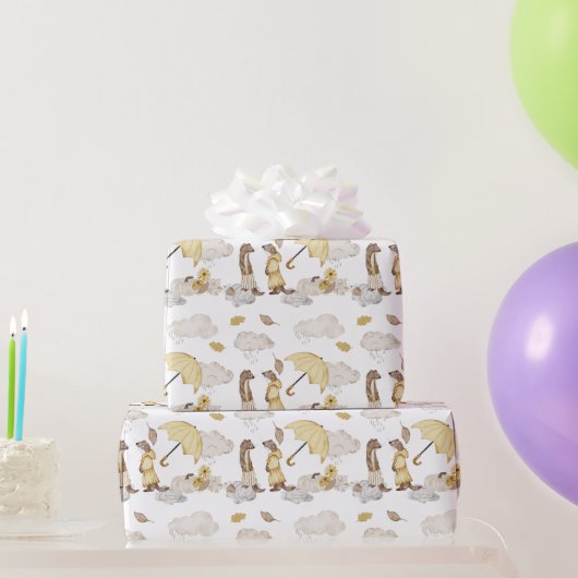 Sweet Weasels Umbrellas, Regenwolken, Bloemen Cadeaupapier (Feestgeschenken)