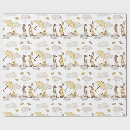 Sweet Weasels Umbrellas, Regenwolken, Bloemen Cadeaupapier (Vlak)