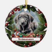 Sweet Weimaraner Puppy Custom Kerstmis Keramisch Ornament (Voorkant)