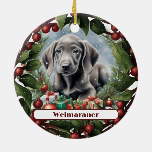 Sweet Weimaraner Puppy Custom Kerstmis Keramisch Ornament (Achterkant)
