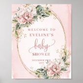 Sweet Welcome Rose Gold Floral Baby Shower Poster (Voorkant)