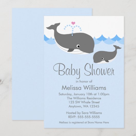 Sweet Whale Baby Shower-uitvindingen Kaart (Voorkant / Achterkant)