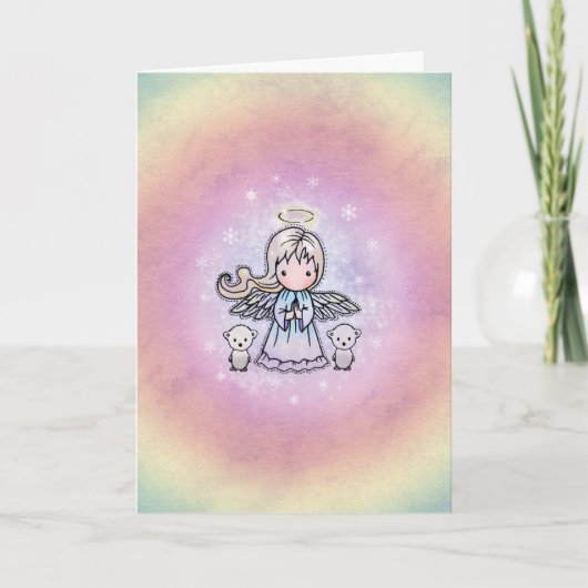 Sweet Whimsical Angel Polar Beren Kerst Kaart (Voorkant)
