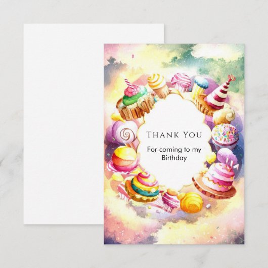 Sweet Whimsical Candyland Verjaardag Bedankkaart (Voorkant / Achterkant)