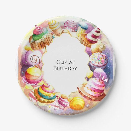 Sweet Whimsical Candyland Verjaardag Papieren Bordje (Voorkant)