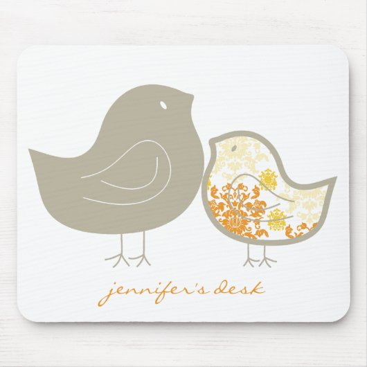 Sweet Whimsical Cute Yellow Damask Chicks Mousepad Muismat (Voorkant)
