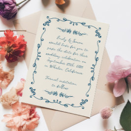 Sweet Whimsical Handgeschreven Bruiloft Save the D Kaart