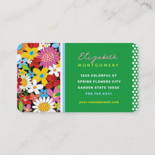 Sweet Whimsical Spring Flowers Colorful Garden Visitekaartje (Voorkant)
