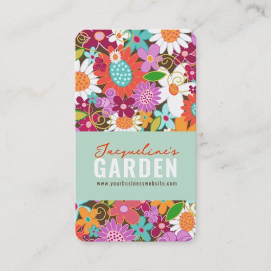 Sweet Whimsical Spring Flowers Colorful Garden Visitekaartje (Voorkant)