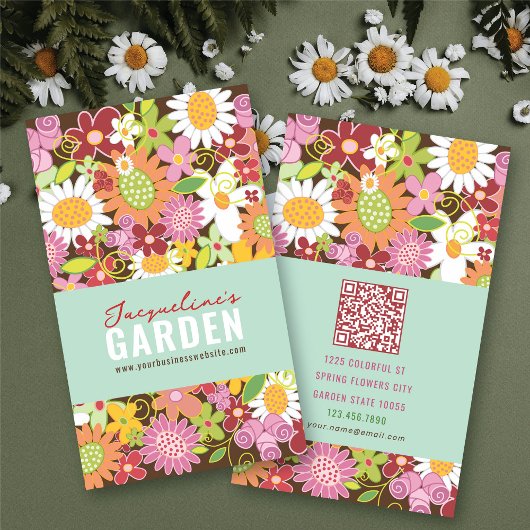 Sweet Whimsical Spring Flowers Colorful Garden Visitekaartje