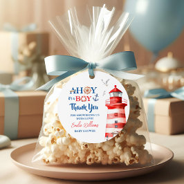 Sweet White Blue Red Nautical Ahoy Boy Lighthouse Bedankjes Labels