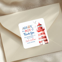Sweet White Blue Red Nautical Ahoy Boy Thank You Vierkante Sticker