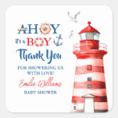 Sweet White Blue Red Nautical Ahoy Boy Thank You Vierkante Sticker (Voorkant)