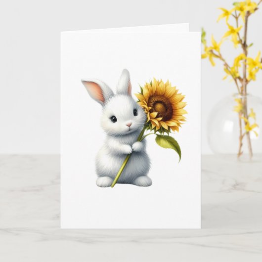 Sweet White Bunny met Zonnebloem Schattige All-Occ Kaart (Gele Bloem)