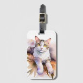 Sweet White Cat Waterverf Illustratie Bagagelabel (Voorkant (verticaal))