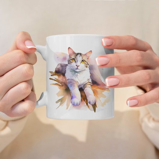 Sweet White Cat Waterverf Illustratie Koffiemok
