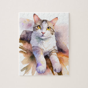Sweet White Cat Waterverf Illustratie Legpuzzel