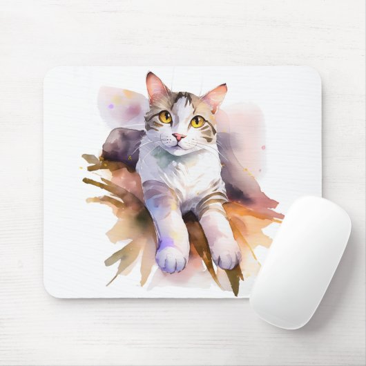 Sweet White Cat Waterverf Illustratie Muismat (Met muis)