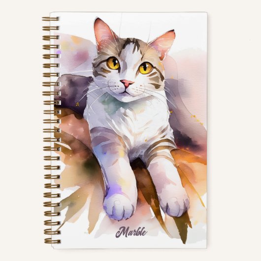 Sweet White Cat Waterverf Illustratie Notitieboek (Voorkant)